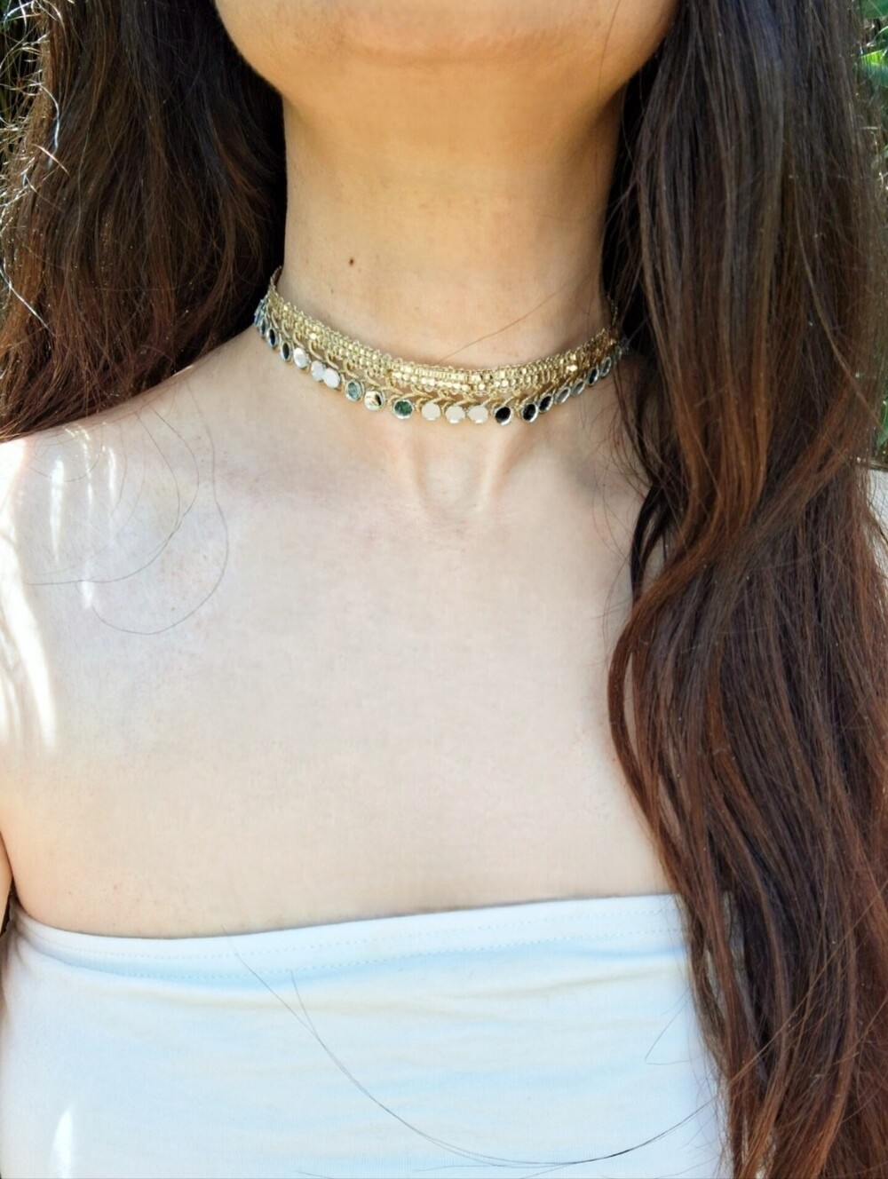 Handmade Gold Silver Boho Mirror Sequin Layered Choker Necklace Festival Party - Picture 4 of 8